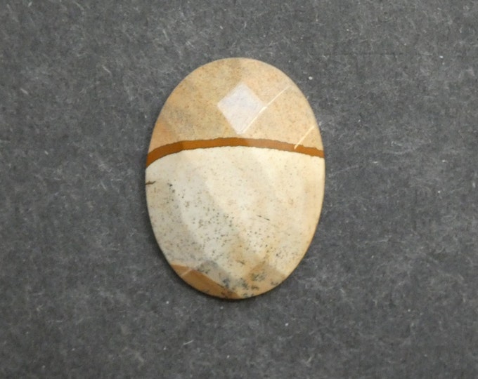 30x22x7mm Natural Picture Jasper Faceted Cabochon, Gemstone Cabochon, One of a Kind, Brown, Oval, Only One Available, Unique Jasper Stone