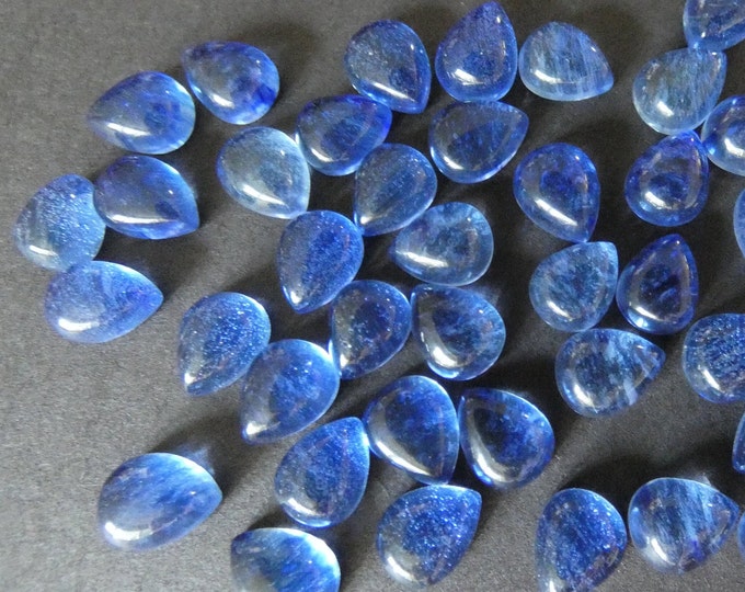 8x6mm Synthetic Kyanite Teardrop Cabochon, Kyanite Cab, Polished Stone, Blue Stone Cabochon, Deep Blue, Transparent, Glass Jewelry