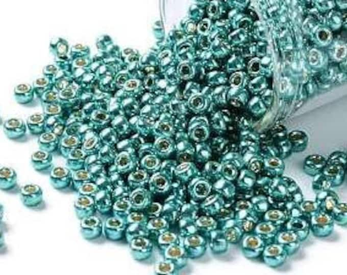 8/0 Toho Seed Beads, PermaFinish Turquoise Metallic (PF569), 10 grams, About 222 Round Seed Beads, 3mm with 1mm Hole, PermaFinish