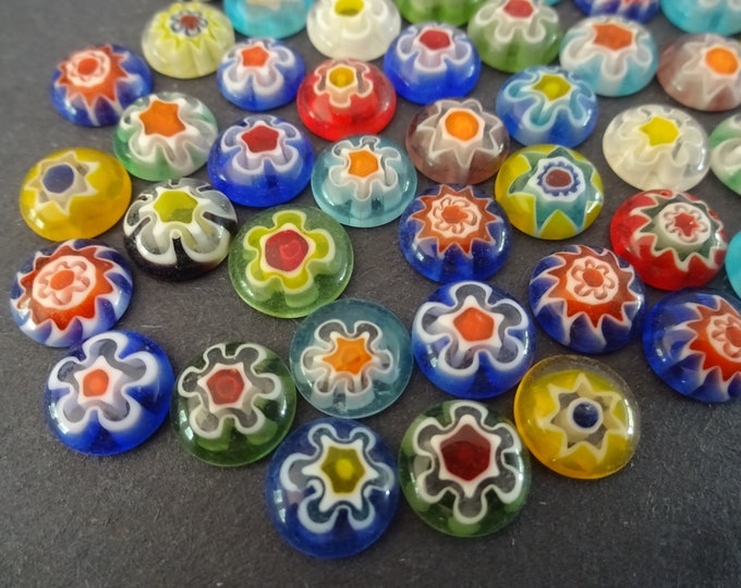 PACK Of 10x3mm Millefiori Glass Cabochons, Half Dome Round, Flower Design, Mixed Colors, Floral Cab, Glass Jewelry Making, Millefiori Cab