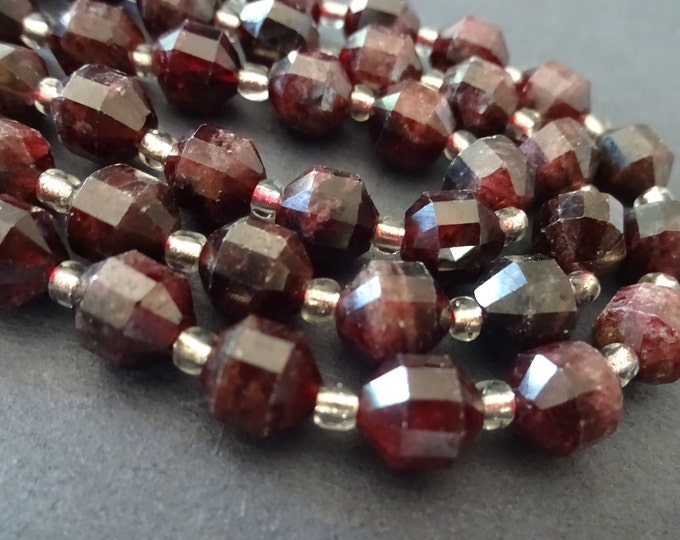 7.5 Inch Strand Natural Garnet 7.5x8mm Ball Beads, Dyed,  About 18 Beads, Flat Teardrop, Deep Red Garnet, Natural Stone, Polished, Hand Cut