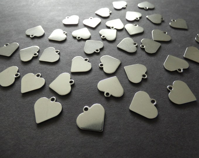 16mm 304 Stainless Steel Heart Tag Charms, Steel Heart Pendants, Shiny Silver Color, Lightweight, 2mm Hole, Valentine's Day Metal Charm