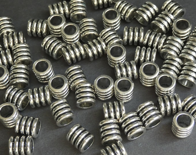 20 PACK Metal 9.5mm Column Beads, European Style, Silver Color, 6mm Hole, Cylinder Round Beads, Jewelry Making Supply, Metallic, Large Hole