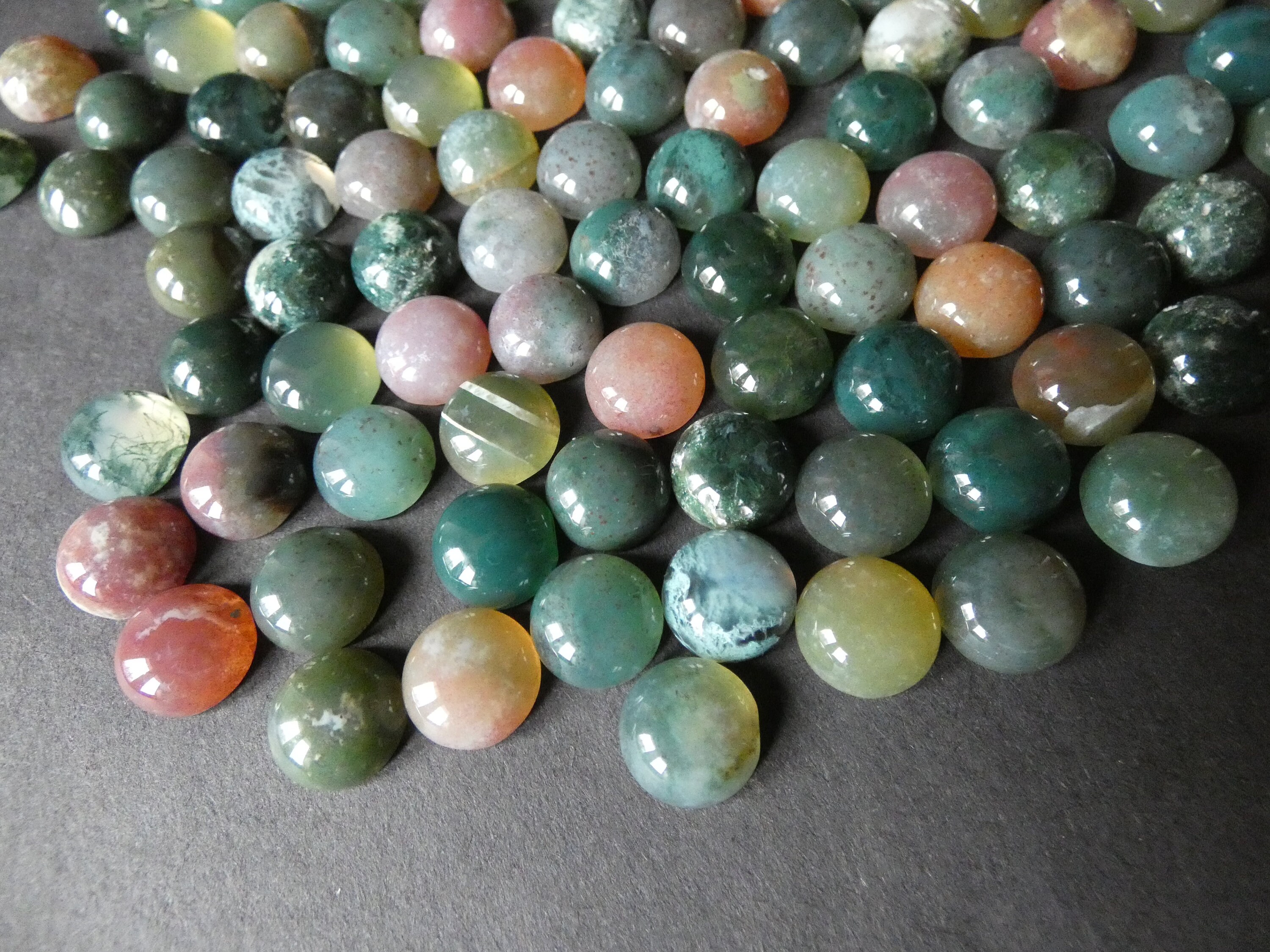 3 PACK 10x5mm Natural Indian Agate Gemstone Cabochon, Round Cabochon