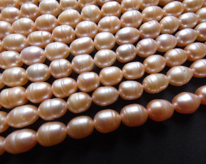 14.5 Inch 7-8mm Natural Freshwater Pearl Bead Strand, About 44 Beads, 7-8mm Rounded Rice Shape, Pink Pearl Beads, Pearl Jewelry Making