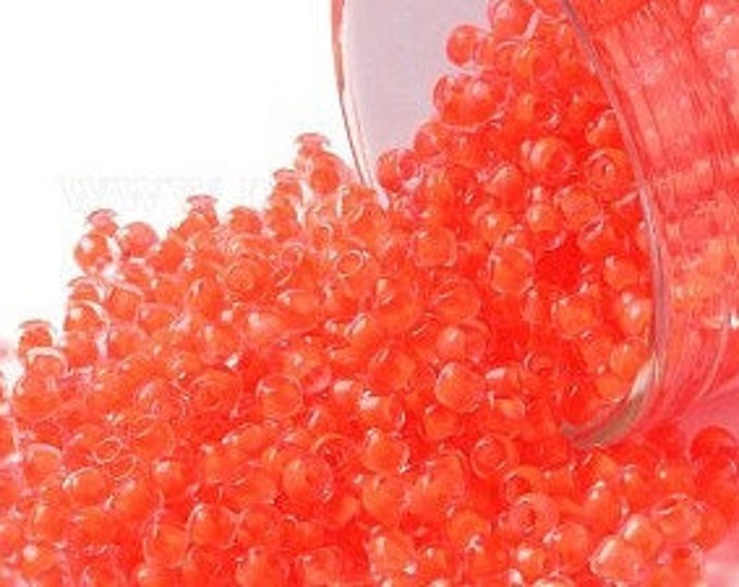 11/0 Toho Seed Beads, Frosted Luminous Neon Salmon (803F), 10 grams, About 3000 Round Seed Beads, 2.2mm with .8mm Hole, Frosted Finish