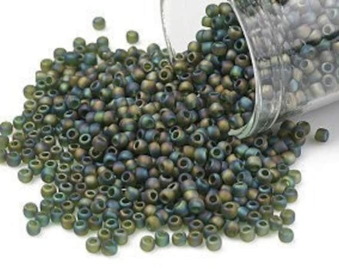 8/0 Toho Seed Beads,  Transparent AB Frost Olivine (180F), 10 grams, About 222 Round Beads, 3mm with 1mm Hole, Frost Finish