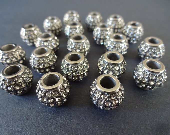 11mm Clear Rhinestone Stainless Steel Beads, Silver Metal, Rhinestone Round Beads, Rhinestone Ball Beads, 11mm Round Beads, Rhinestones