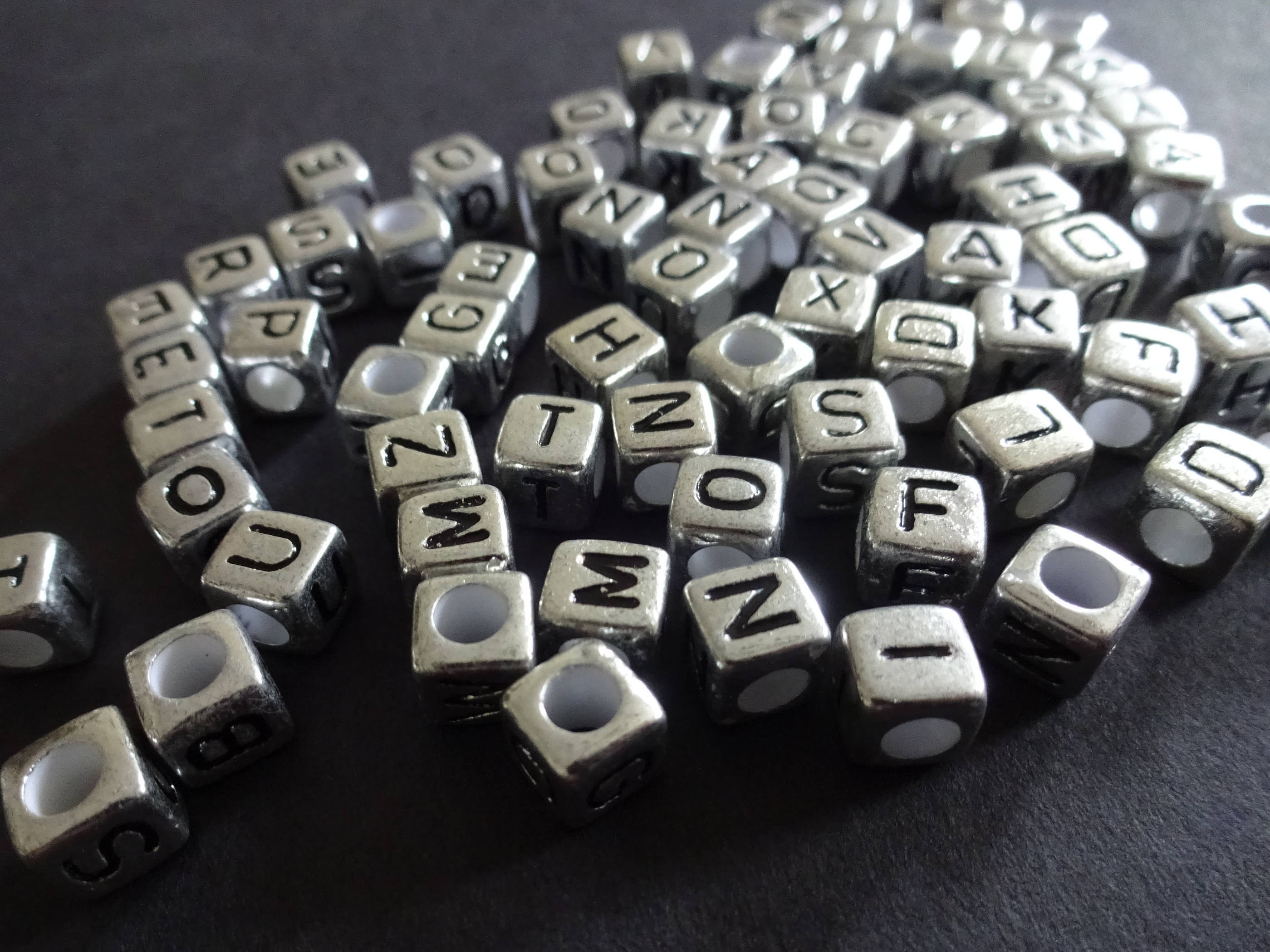 6mm Silver Acrylic Letter Cube Beads, Word Bead, Alphabet Bead