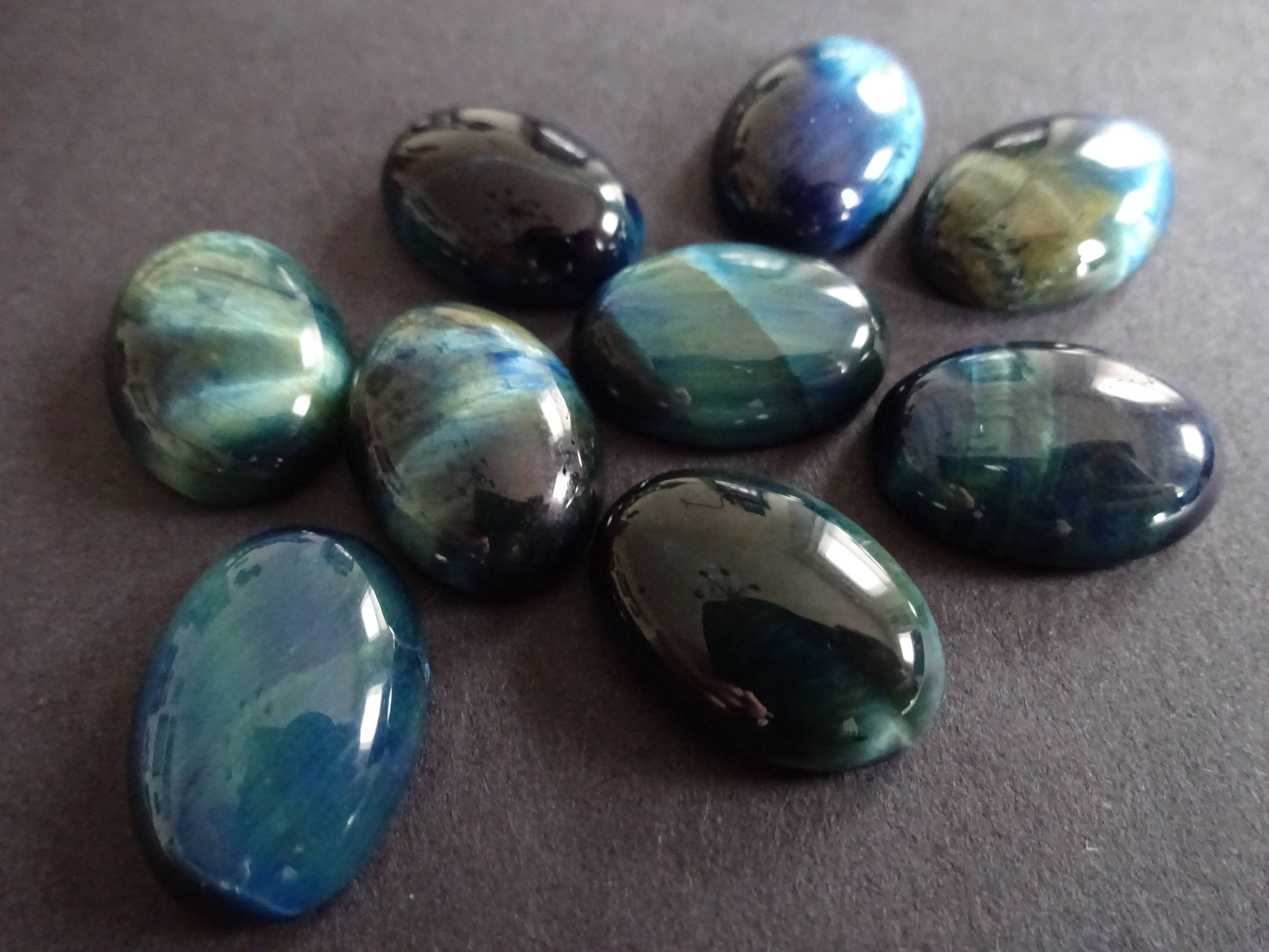 18x13mm Natural Tiger Eye Blue Dyed Gemstone Cabochon, Oval Cabochon