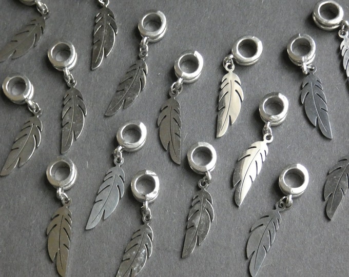 304 Stainless Steel 23mm Feather Dangle Charms, Feather Drop Pendant, Bird Feather Design, Feather Jewelry Making