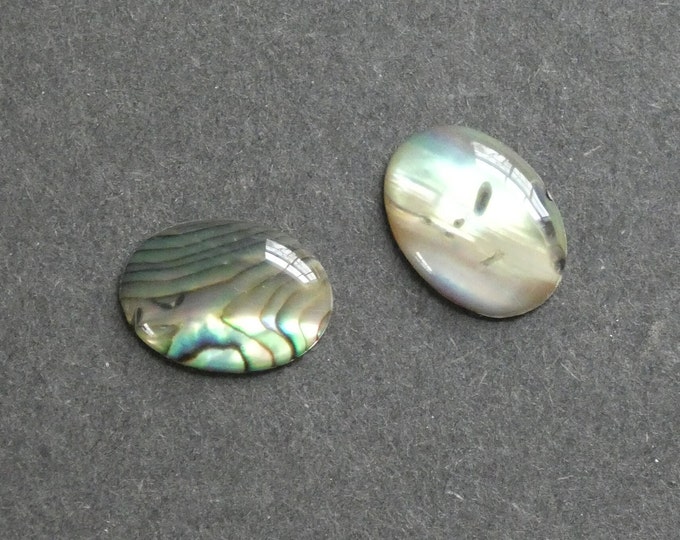 2 PACK 18x13mm Natural Paua Shell Cabochons, Dyed & Coated Seashell Ovals, Green, Iridescent, One of a Kind, As Seen in Image,Paua Shell Set