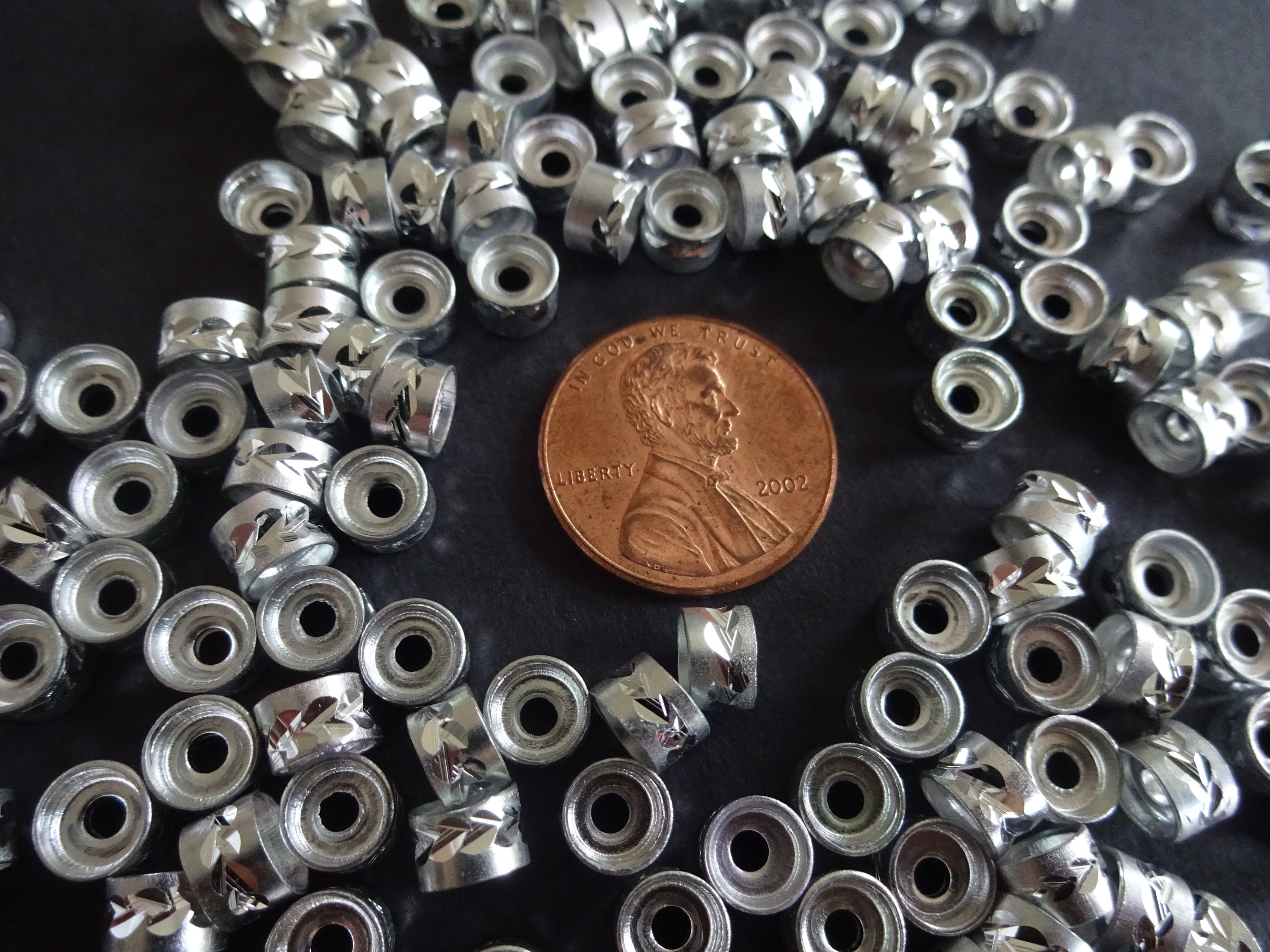 6x4mm Aluminum Short Barrel Beads, Metal Spacers, With Diamond Cut