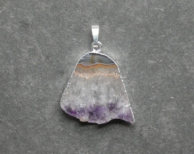 33x31mm Natural Amethyst Pendant with Silver Color Plated Brass Finding, Gemstone Pendant, Amethyst Nugget, One of a Kind, Unique Pendant