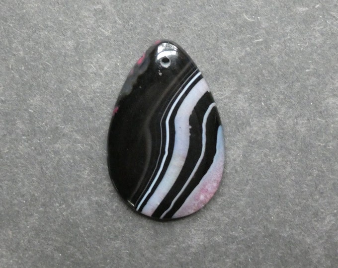 45x29mm Natural Crackle Agate Pendant, Gemstone Pendant, Black and Pink, Dyed, Large Teardrop Pendant, One of a Kind, Only One Available