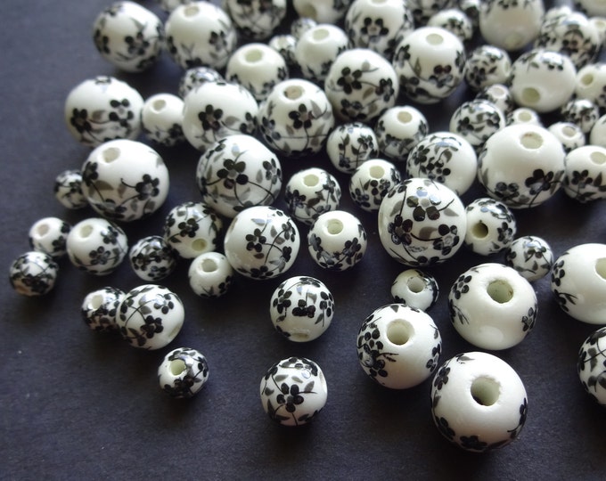 10mm Acrylic Black Marble Ball Beads, Swirled Marbled Pattern, 2mm Holes,  Round Spacer, Fun Jewelry Making, Classic Black and White 