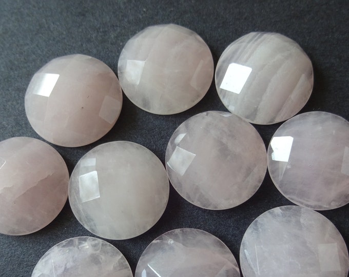 15x5mm Natural Faceted Rose Quartz Cabochon, Round Gemstone Cabochon, Light Pink Stone, Quartz Crystal, Semi Transparent, Polished Quartz