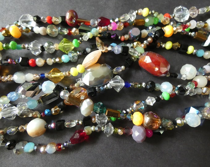 15.5 Inch Mixed Electroplated Glass Bead Strand, 2-15mm, About 85-100 Beads, Mixed Shape & Size, Glass Bead Mixed Lot, Handpicked Bead Lot