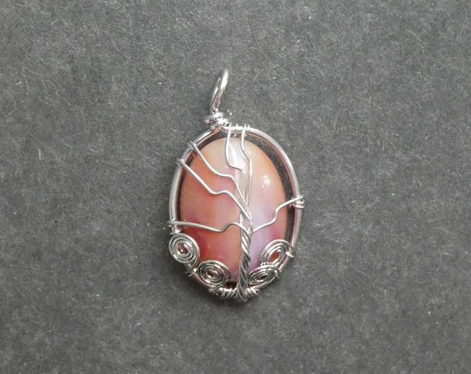 39x23mm Natural Agate Pendant with Platinum Tone Brass, Wire Wrapped Pendant, Red & Orange, Dyed, Gemstone Pendant, One of a Kind, Unique