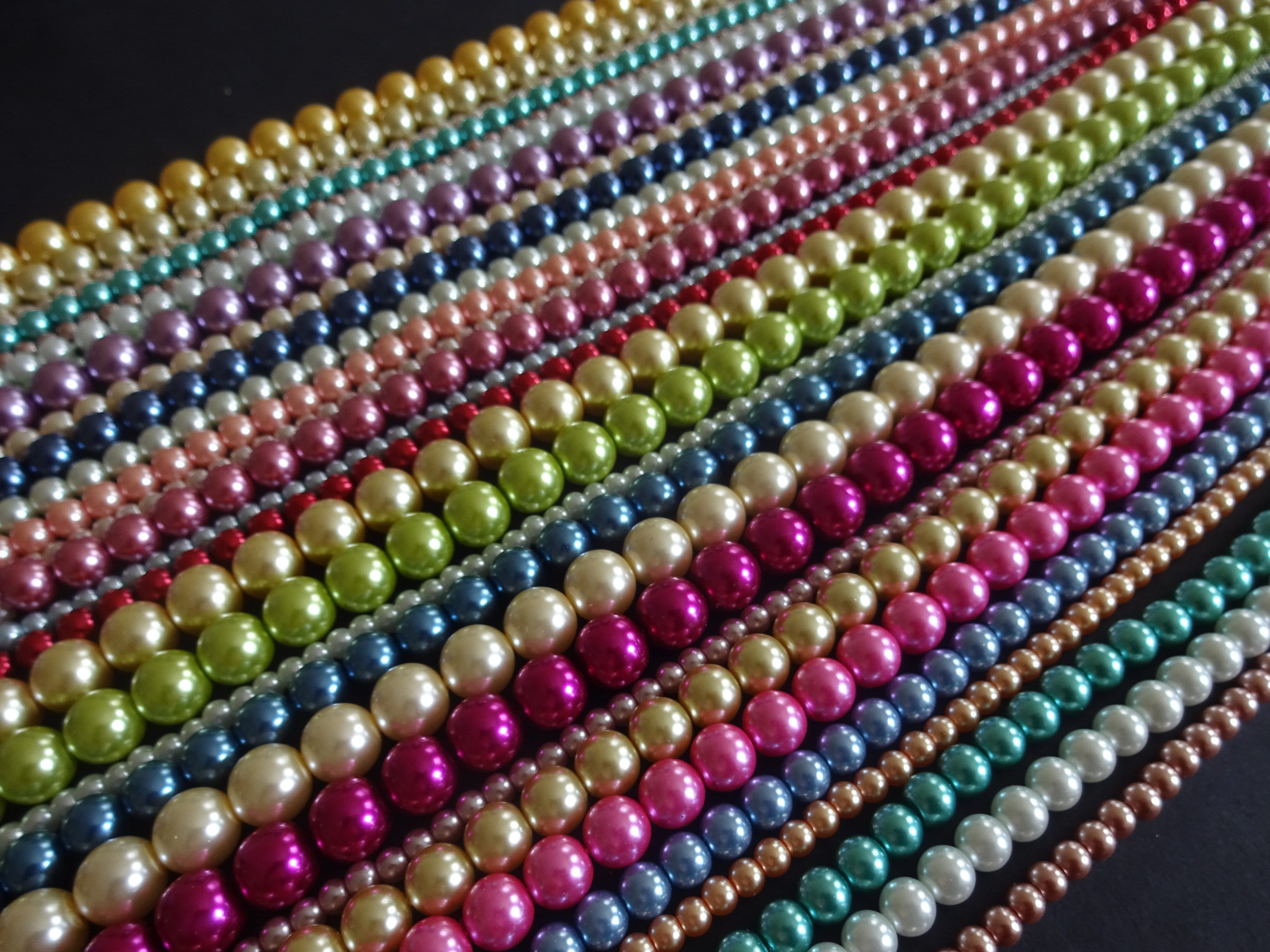 410mm Mixed Glass Faux Pearl Bead Strands, Ball Bead, 15 Inch Strands