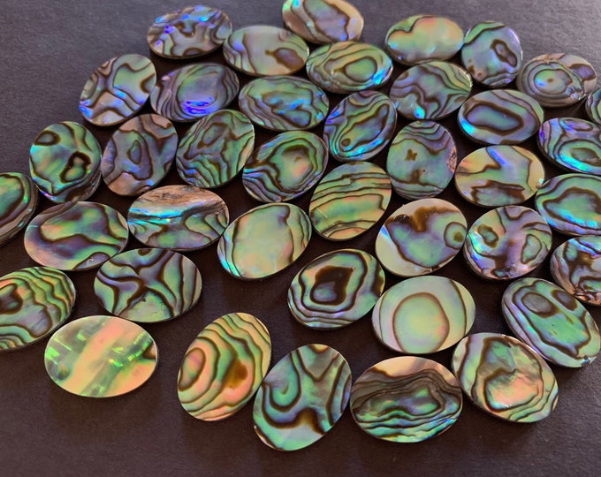 18x13mm Natural Abalone Shell Cabochons, Paua Seashell Cabs, Green Iridescent, Oval Shell Cab, Beachy Freshwater Shell Jewelry