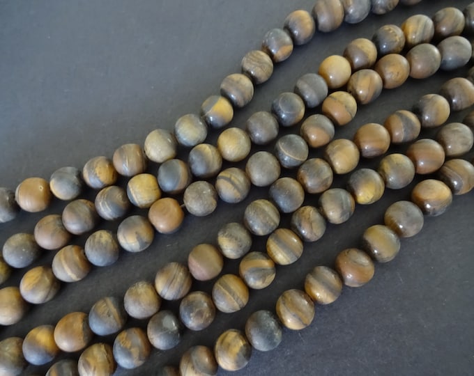 15.5 Inch 8-8.5mm Natural Frosted Tiger Eye Ball Bead Strand, Unfinished Beads, About 47 Beads, Natural Gemstones, Tigereye Beads