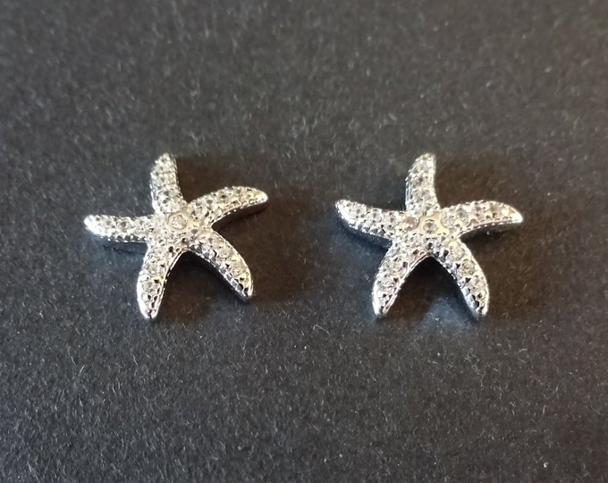 Sterling Silver & Cubic Zirconia Starfish Earrings, Hypoallergenic, 11mm Starfish Studs, Set Of Silver Earrings, Micro Pave, Sea Star Studs