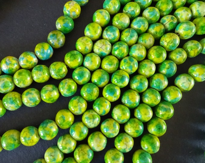 7-8mm Marbeled Glass Round Bead, Light Green, 14.5 Inch Strand Of About 50 Beads, Mixed Swirled Colors, Jewelry Beads, Round Marble Bead