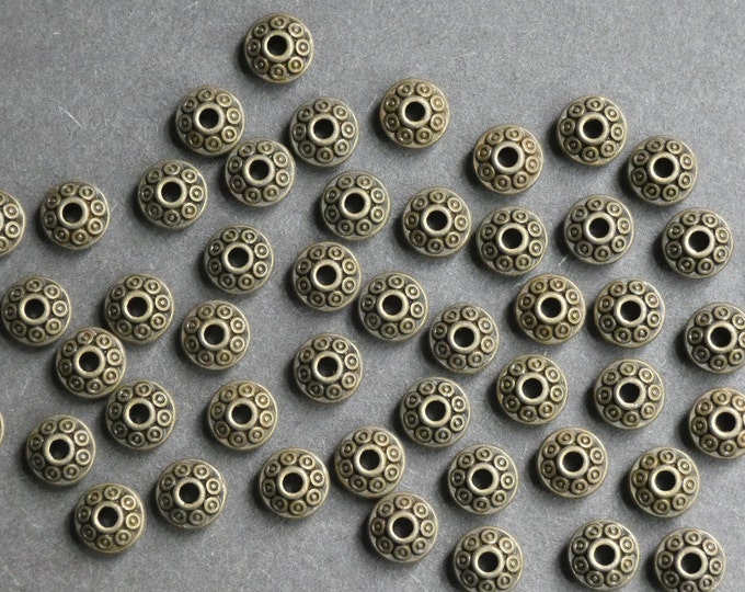 200 PACK 7mm Alloy Metal Flat Round Beads, Antique Bronze Color, Tibetan Style Metal Spacer, Engraved, Antiqued Color, Vintage Style Spacer
