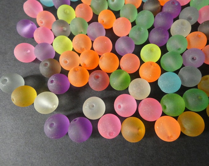 100 Pack 10mm Round Frosted Glass Beads, Semi-Transparent, Bright Rainbow Colors, Multicolor Frosted Spacer, Mixed Lot Bead, Large, Round