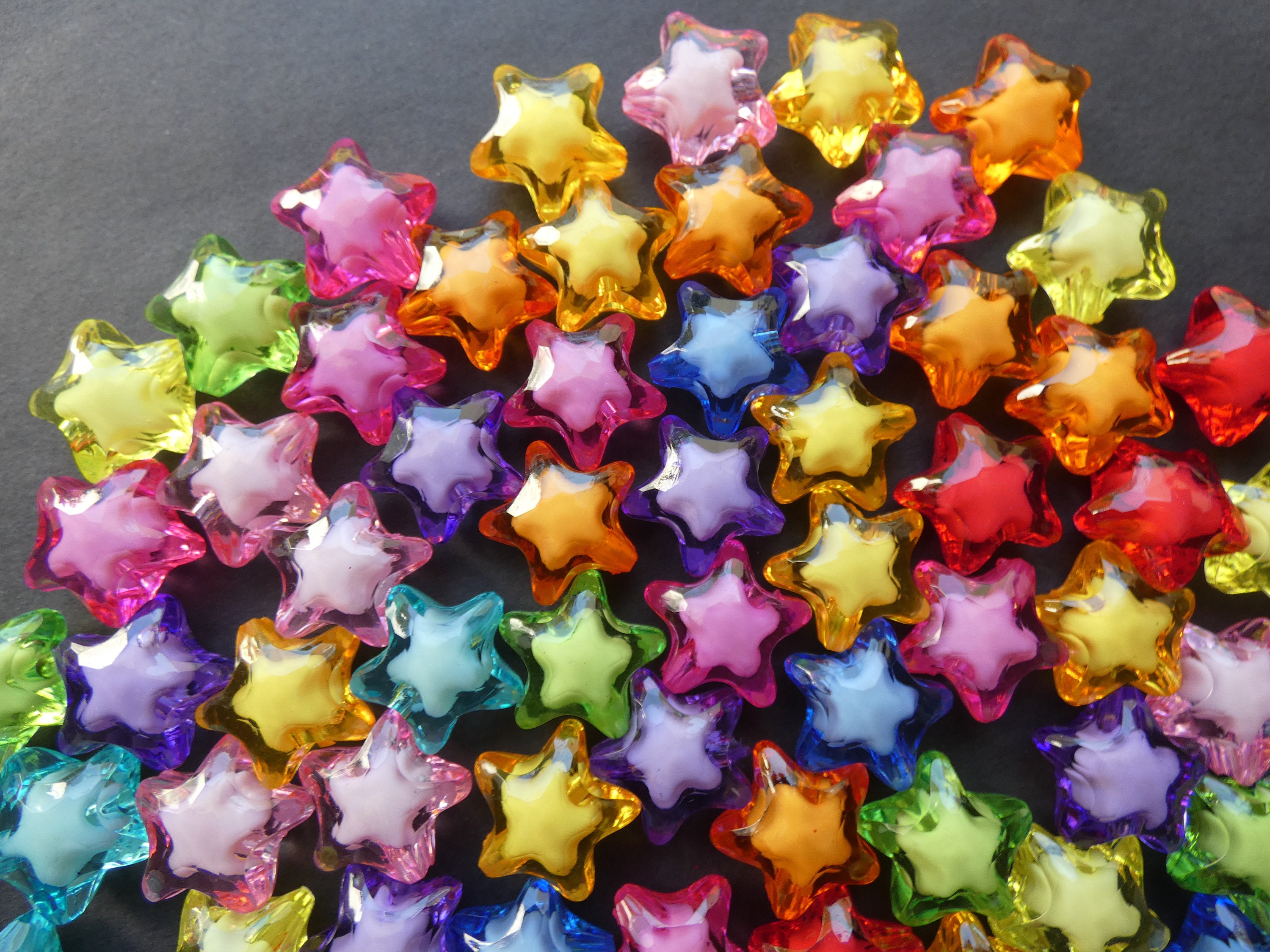 100 PACK 20mm Transparent Star Acrylic Beads, 20x18mm, Mixed Color, Rainbow  Bead, Transparent Star Bead, Colorful, Faceted, 3mm Hole