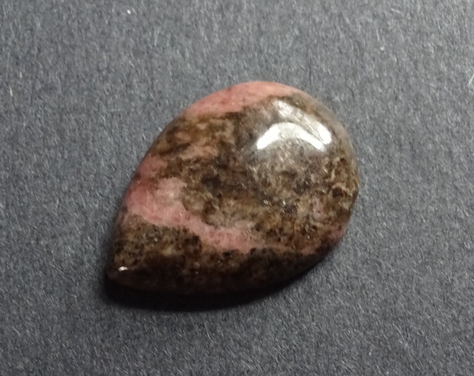 30x22mm Natural Rhodonite Teardrop Cabochon, Black & Pink, One 0f A Kind, Unique, As Seen In Image, Only One Available, Pink Mineral Cab