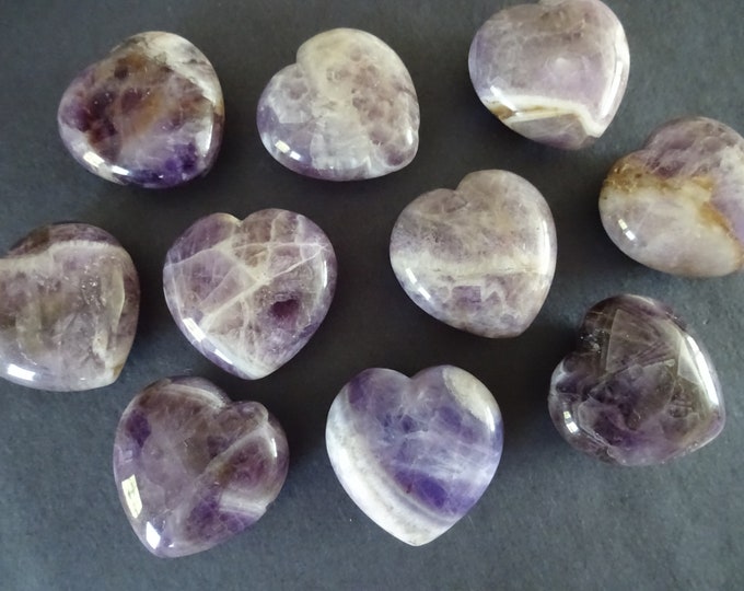 29-29.5mm Natural Amethyst Heart Stone, Undrilled Palm Stone, Beautiful Polished Gem, Reiki Balancing, Purple Crystal Pocket Stone