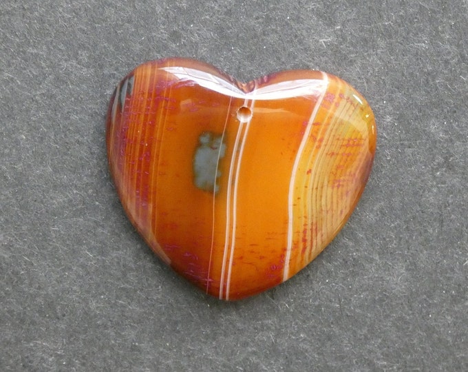 36x39mm Natural Brazilian Agate Pendant, Gemstone Pendant, One of a Kind, Large Heart, Red & Orange, Dyed, Only One Available, Unique Agate