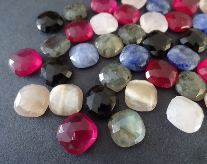 SET OF 5 Square 11mm Mixed Lot Gemstone Cabochons, Faceted Square, Polished, Stone Cabochon, Gemstone Cab Lot, Faceted Pieces for Settings