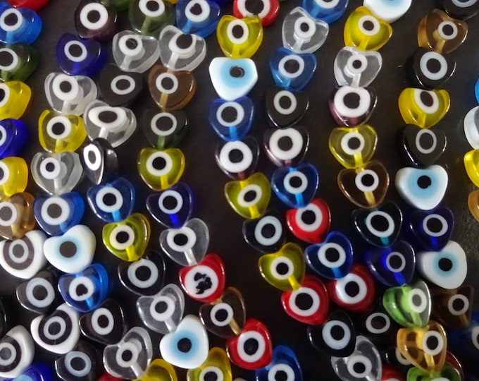 6-8mm Evil Eye Lampwork Glass Beads, 13 Inch Strand of About 47 Beads, Mixed Color, 6-8mm Heart Beads, Handmade Glass, Intricate Mixed Eyes