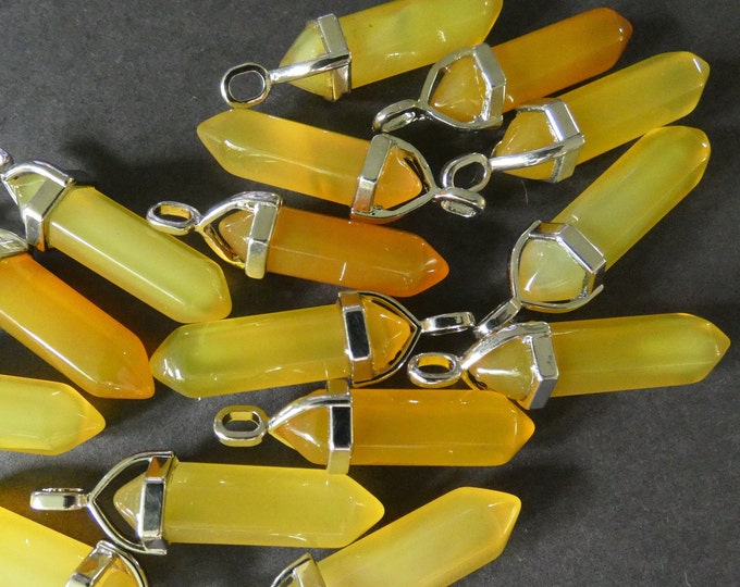 37-40mm Natural Yellow Agate Pendant With Brass Loop, Faceted Bullet Shaped, Polished Gem, Gemstone Jewelry Pendant, Yellow and Silver Metal