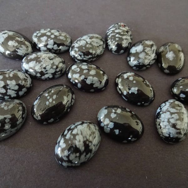 18x13mm Natural Snowflake Obsidian Cabochon, Oval Cabochon, Polished Stone, Stone Cabochon, Natural Gemstone, Black Obsidian Stone