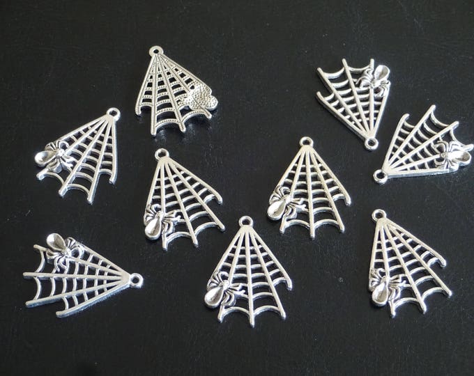 32x23mm Halloween Metal Spider Web Pendant, Antiqued Silver Color, Halloween Charm, Spider Pendant, Halloween Jewelry Charm, Spider Charm