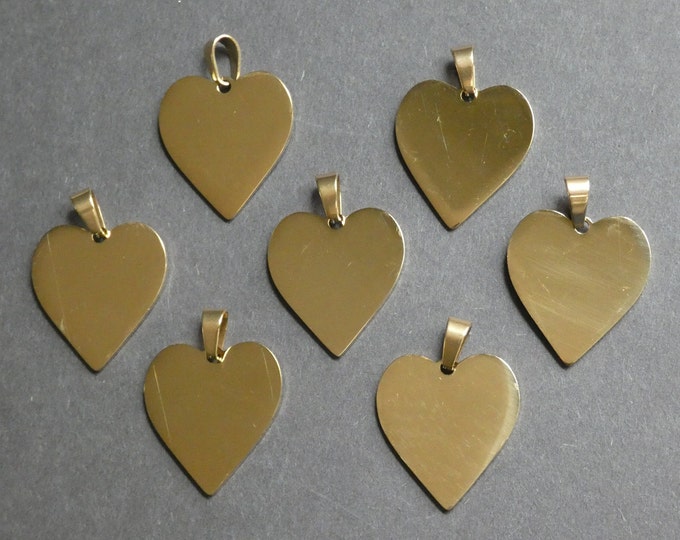 25mm 304 Stainless Steel Heart Tag Pendant, Gold Color Heart Pendant, Etched Metal Pendant, Stainless Steel, Steel Metal, Gold, Heart