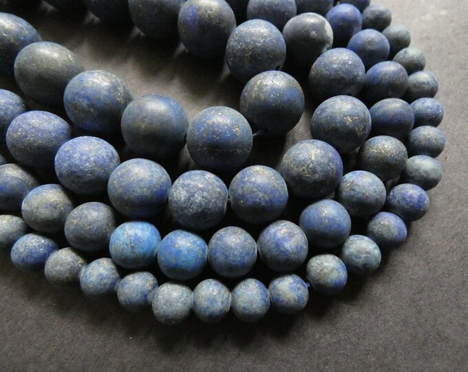 15 Inch 6-12mm Natural Lapis Lazuli Frosted Bead Strand, Dyed, About 30-65 Beads Per Strand, Ball Bead, Blue & Gold, Stone Bead, Unfinished