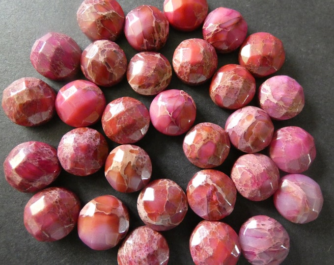 10x5mm Regalite Faceted Cabochon, Dyed Mixed Color, Round, Magenta Pink, Bright Gemstone Cabochon, Polished Gem, Half Dome, Swirls