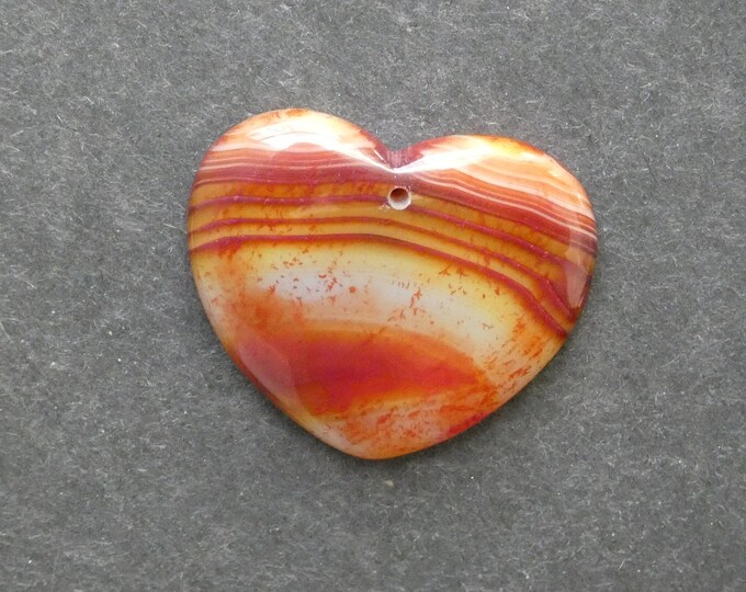 35x41mm Natural Brazilian Agate Pendant, Gemstone Pendant, One of a Kind, Large Heart, Red & Orange, Dyed, Only One Available, Unique Agate