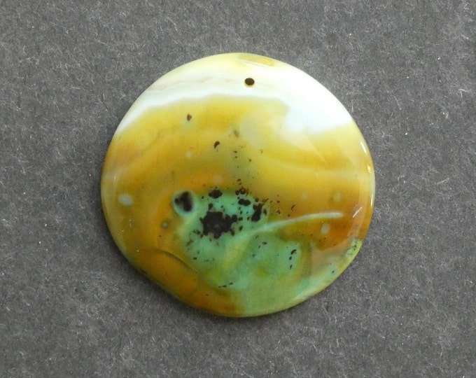 41x7mm Natural Brazilian Agate Pendant, Gemstone Pendant, One of a Kind, Flat Round Pendant, Green & Yellow, Dyed, Only One Available,Unique