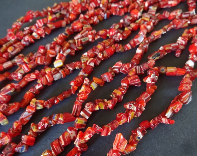 34 Inch 2-7mm Glass Millefiori Chip Bead Strand, About 130 Glass Beads, Red Millefiori Bead, Chip Bead, .5mm Hole, LIMITED SUPPLY, Hot Deal!