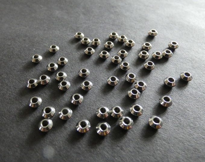 50 PACK 4x2mm 304 Stainless Steel Donut Beads, Round Rings, Classic Metal Spacers, Metallic Silver Color, Circle Spacer Bead Donut, 1mm Hole