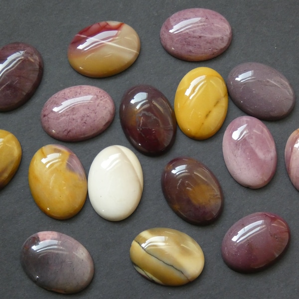 SET OF 2 Natural Mookaite Gemstone Cabochons, 30.5x22mm, Mixed Colors, Oval Cabochon, Polished, Stone Cabochon, Natural Gemstone, Earthtone