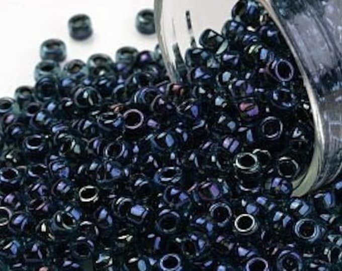 8/0 Toho Seed Beads, Inside Color AB Blue/ Midnight Blue (248), 10 grams, About 222 Round Seed Beads, 3mm with 1mm Hole, Inside Color Finish