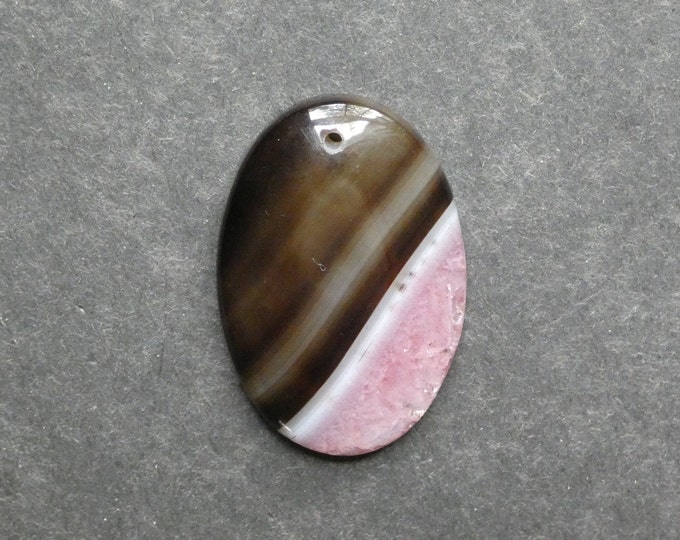 43x29mm Natural Crackle Agate Pendant, Gemstone Pendant, Black and Pink, Dyed, Large Oval Pendant, One of a Kind, Only One Available