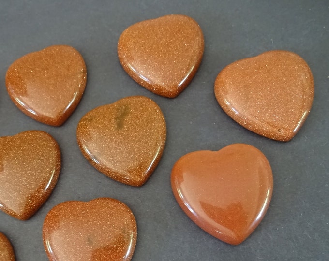 29-30mm Glass Goldstone Heart Cabochon, Sparkly Goldstone Cabochon, Polished Gemstone, Orange Goldstone Cab, Large Wire Wrapping Stone